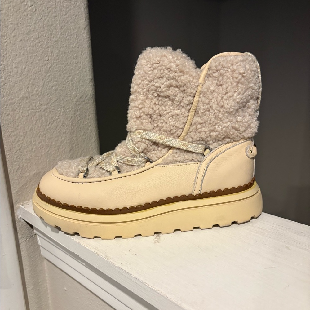 Sam Edelman Orelia Pull On Lace Up Cold Weather Ankle Boots Natural Womens 6.5 M - Picture 4 of 9
